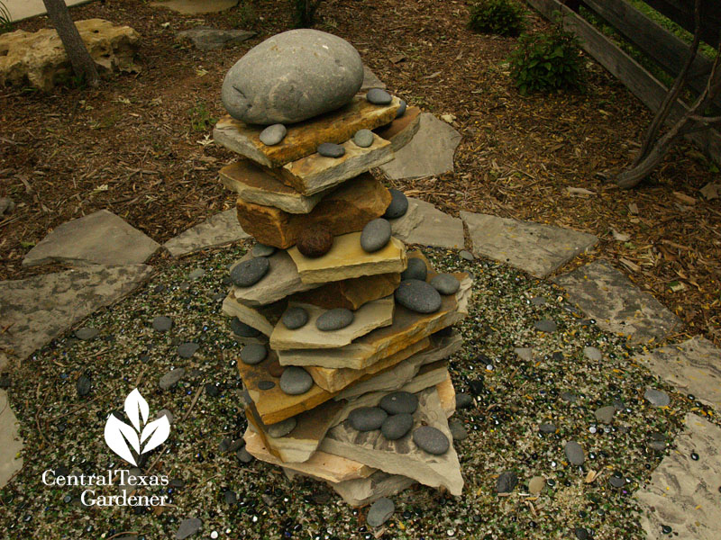Zen rock sculpture Donna and Mike Fowler Hutto garden Central Texas Gardener 