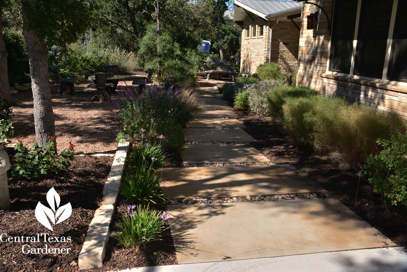 beautiful front walkway that controls rainwater Central Texas Gardener