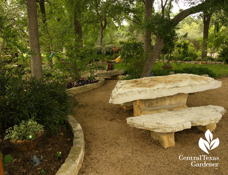 stone table shady garden Central Texas Gardener