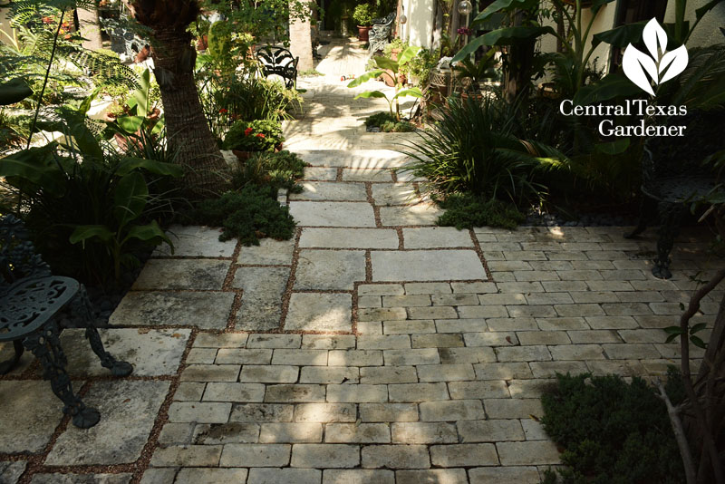 brick and limestone pathway garden room Central Texas Gardener