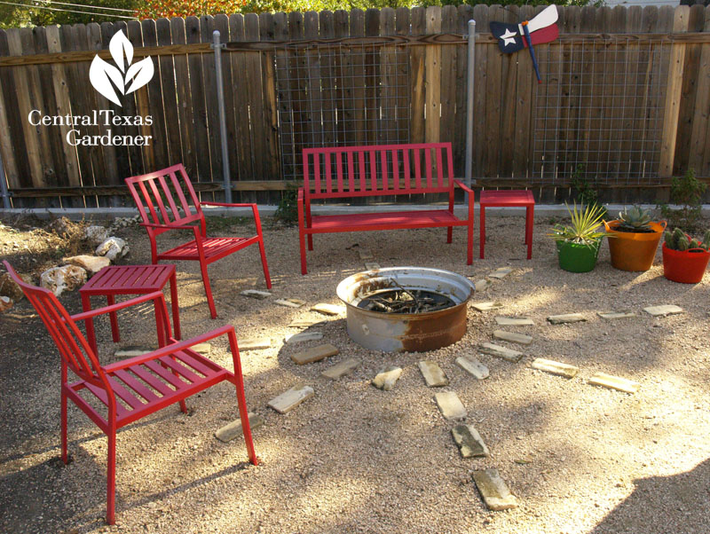 chic patio decomposed granite recycled firepit Central Texas Gardener