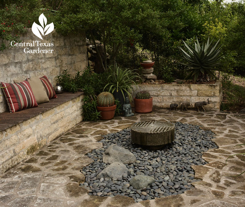 millstone sunken fountain stone patio Central Texas Gardener