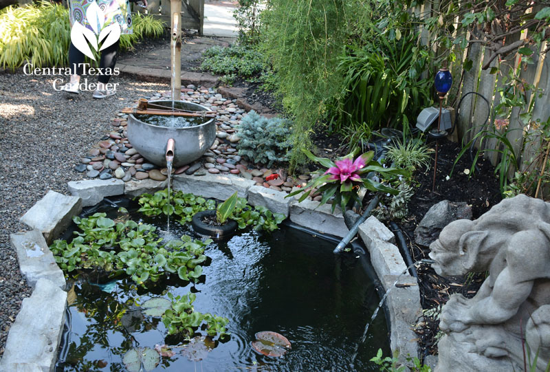 Cute recycled kettle pond fountain Central Texas Gardener