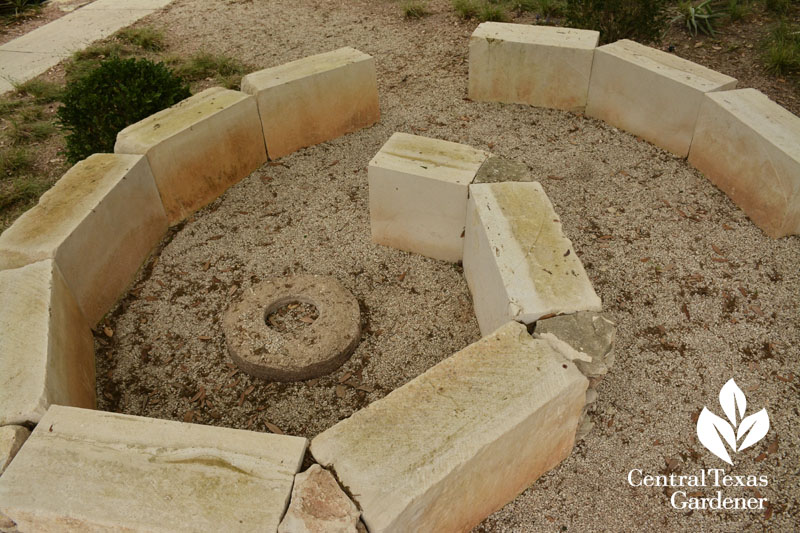 limestone spiral seating from above Central Texas Gardener