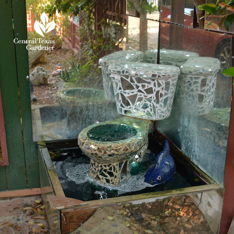 mosaic mirror toilet pond Central Texas Gardener