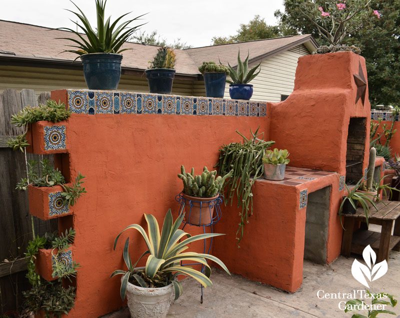 cinder block stucco wall containers Central Texas Gardener