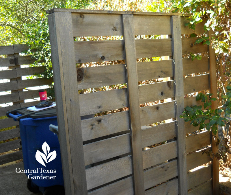 pallet style screen garbage can hide Central Texas Gardener