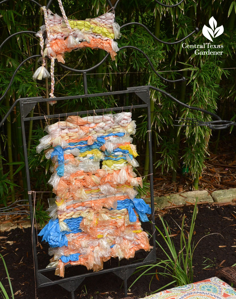 plastic newspaper bag garden art weaving Central Texas Gardener
