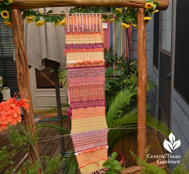 yarn weaving garden art on patio Central Texas Gardener