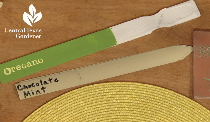 paint stirrer and mini blind plant tags Central Texas Gardener