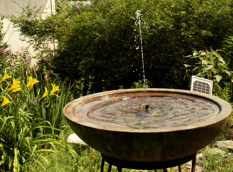 Variance Vessels birdbath with solar fountain Variance Vessels birdbath with solar fountain