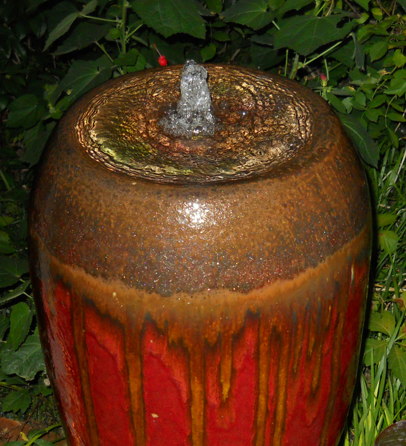 Patio fountain at night