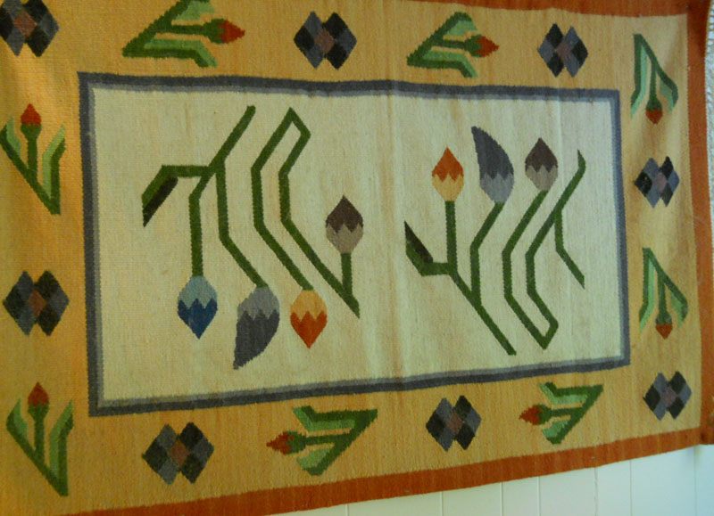 Wall hanging rug with plant and cochineal insect dyes