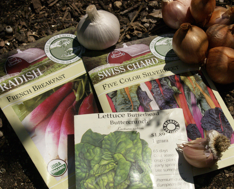 Seed packets, garlic and shallots Central Texas Gardener