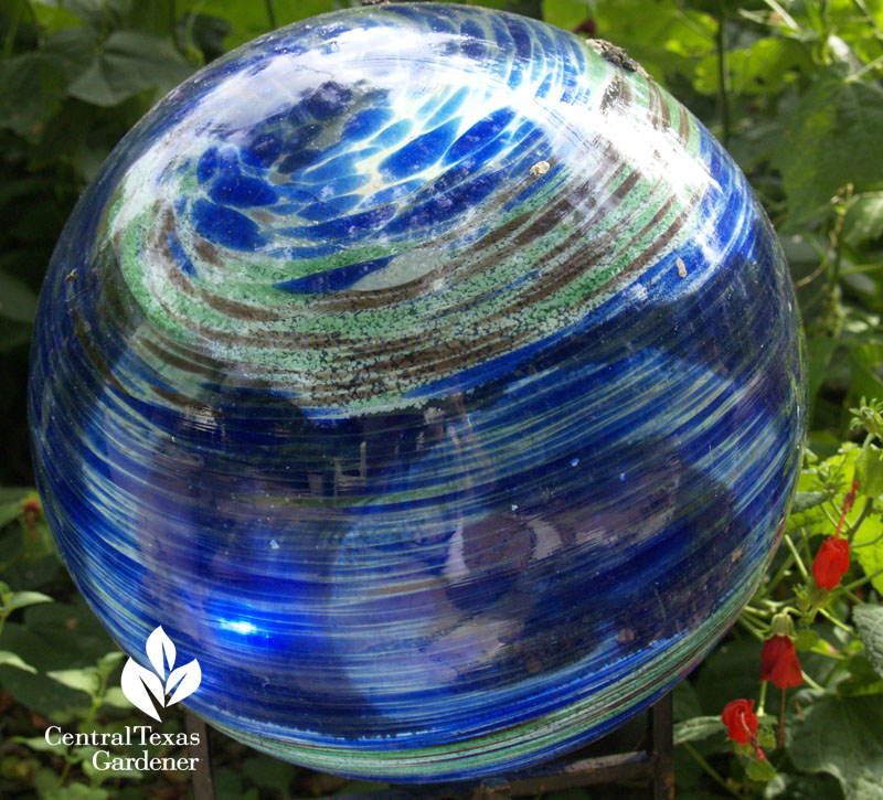 blue gazing ball with turk's cap