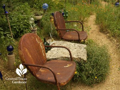 rustic chairs wildflower path healing garden central texas gardener