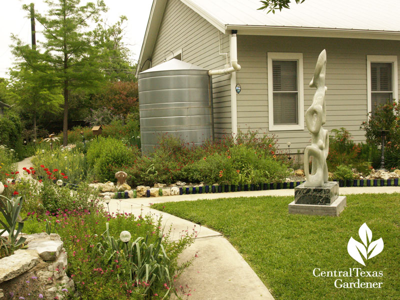 sculpture rainwater collection wildflowers Hutto central texas gardener