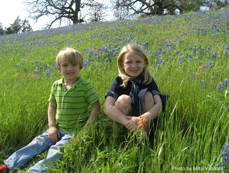 children in Texas bluebonnets Central Texas Gardener