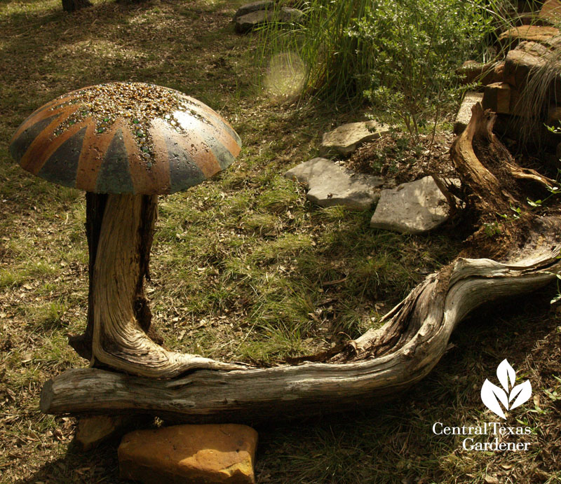 concrete mushroom garden art Central Texas Gardener