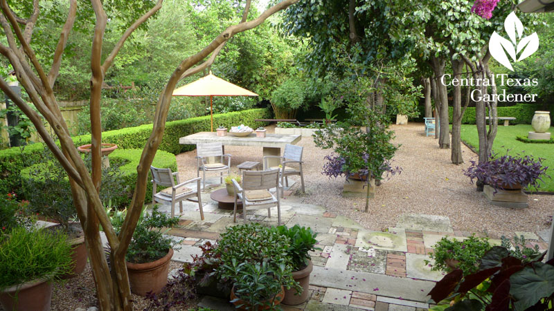 serene multi texture small garden patio Central Texas Gardener 