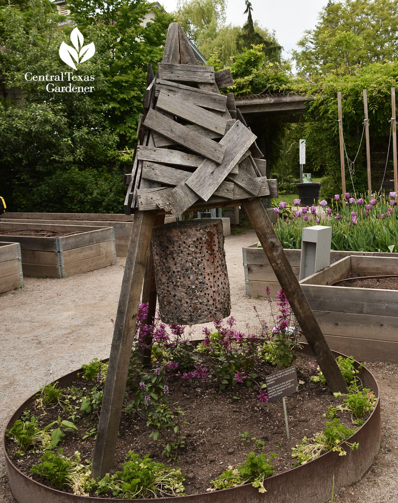 tripod bee hotel Toronto Botanical Garden Central Texas Gardener