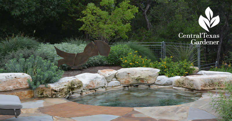 Garden art limestone pond Central Texas Gardener