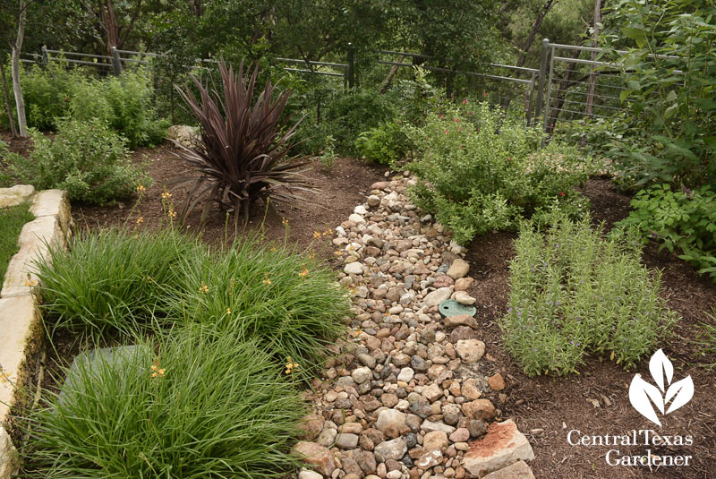 dry creek bed back of garden Central Texas Gardener