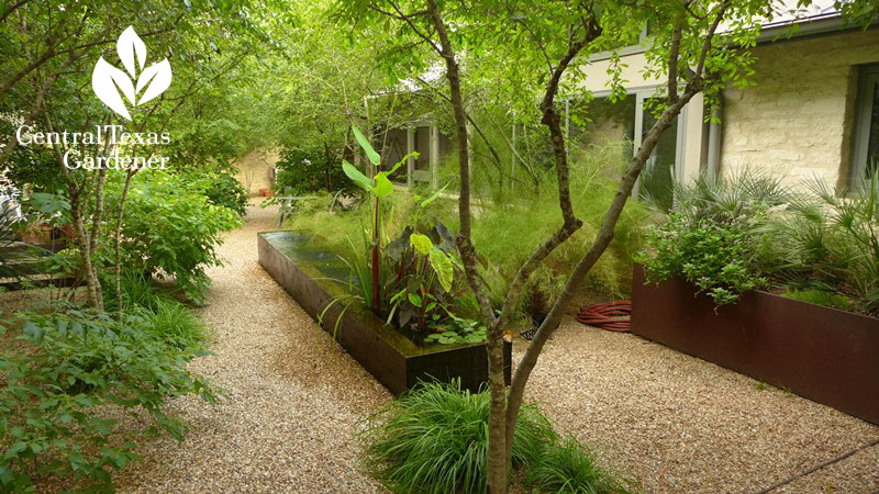 water trough serene garden Ten Eyck Central Texas Gardener