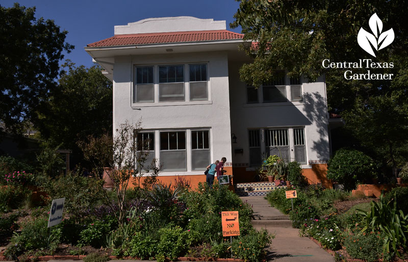 no lawn front garden stucco house Central Texas Gardener