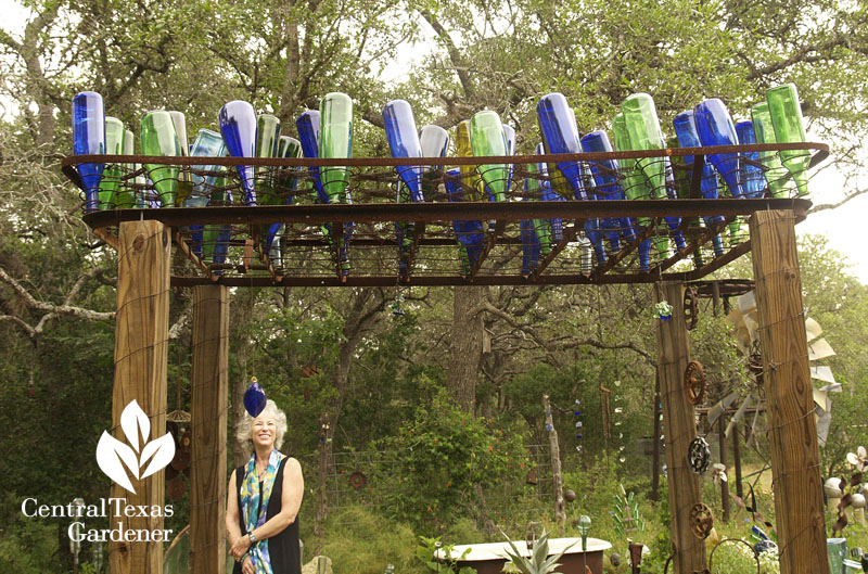 bottle tree arbor old bedspring Elayne Lansford Central Texas Gardener