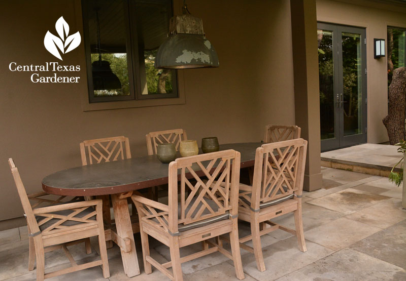 outdoor dining room and zinc table Central Texas Gardener