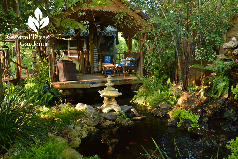 tiki hut palapa and  pond Central Texas Gardener