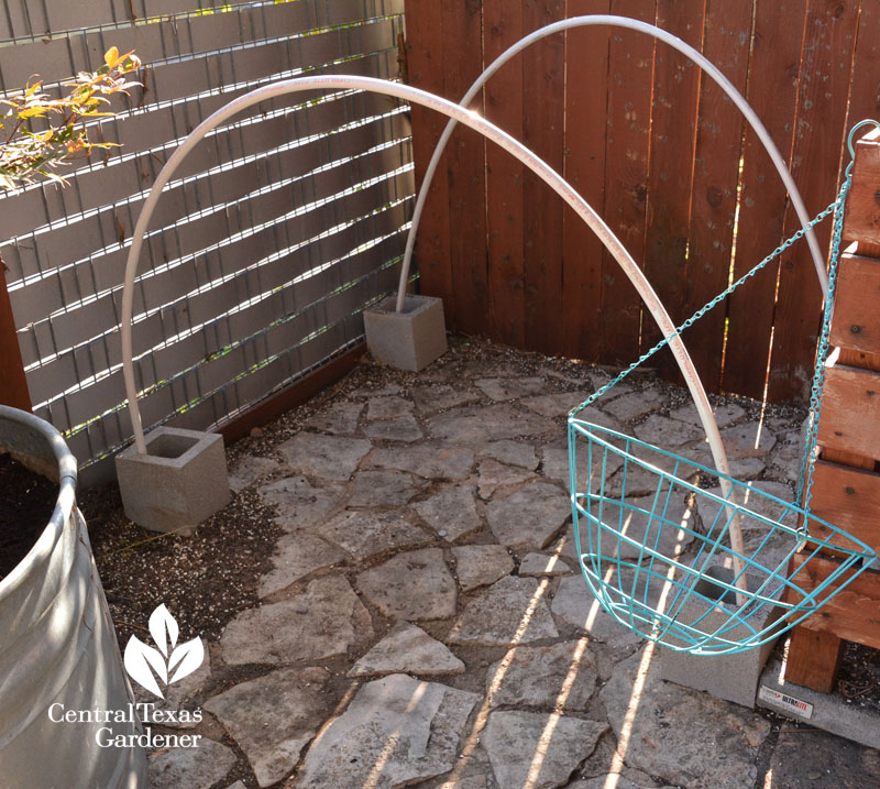 PVC cinder block hoop house balcony cold protection plants Central Texas Gardener