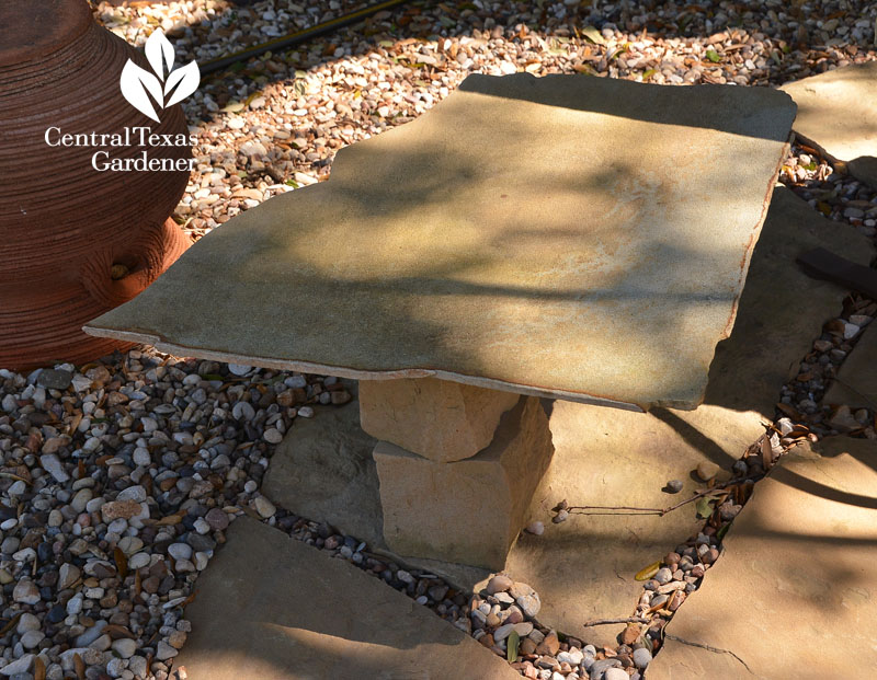 limestone table with leftover flag stones and limestone Central Texas Gardener