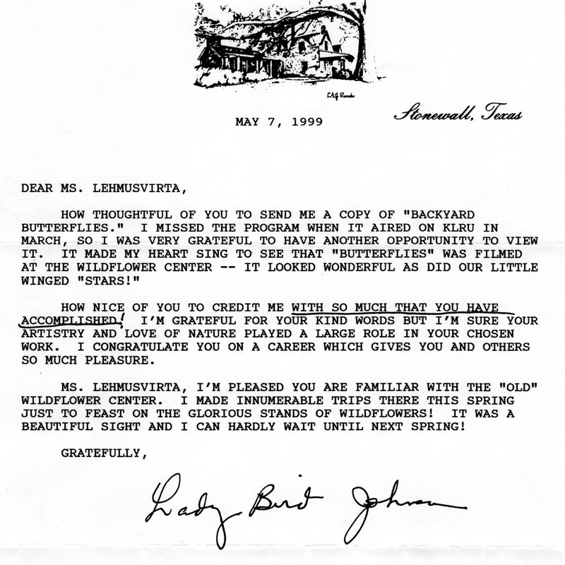 letter from Lady Bird Johnson Central Texas Gardener