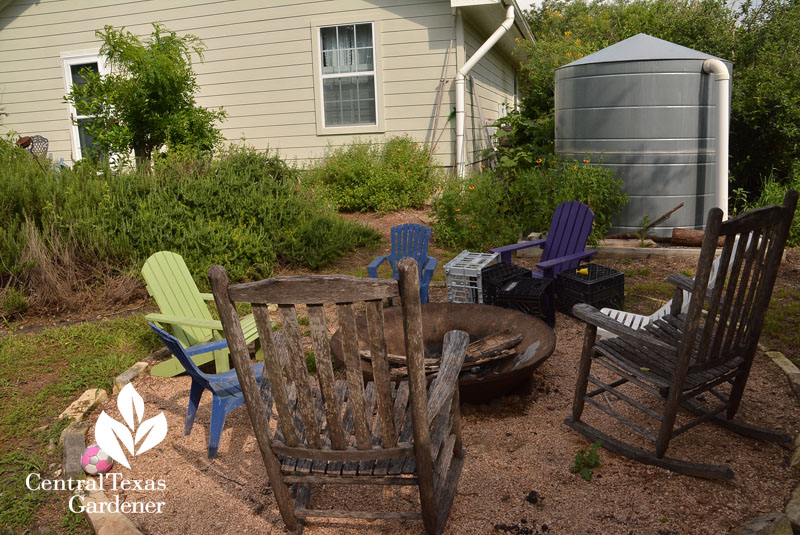 backyard rainwater collection patio firepit Central Texas Gardener