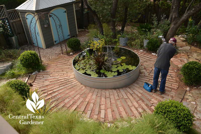 starburst brick pattern stock tank pond Pam Penick Central Texas Gardener