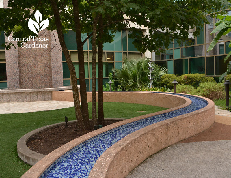 blue mosaic water rill Dell Children's Central Texas Gardener