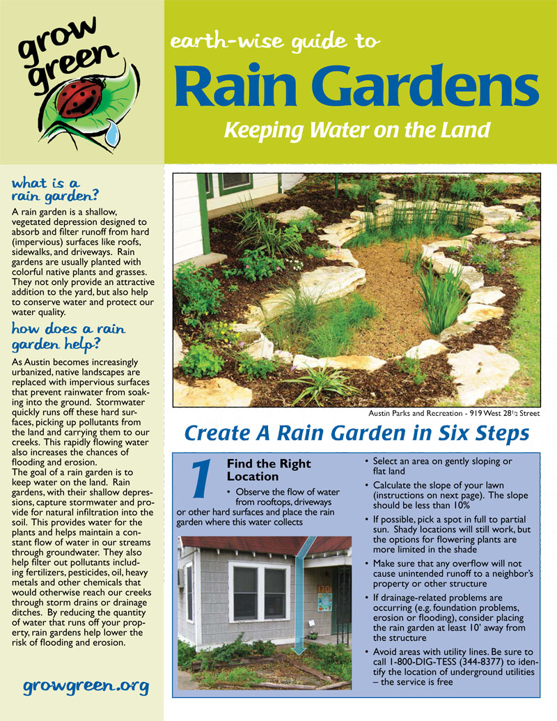 City of Austin Grow Green fact sheet rain gardens Central Texas Gardener