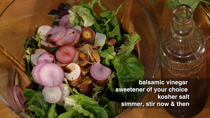 balsamic vinegar,  sweetener of your choice, kosher salt, simmer, stir now and  then 