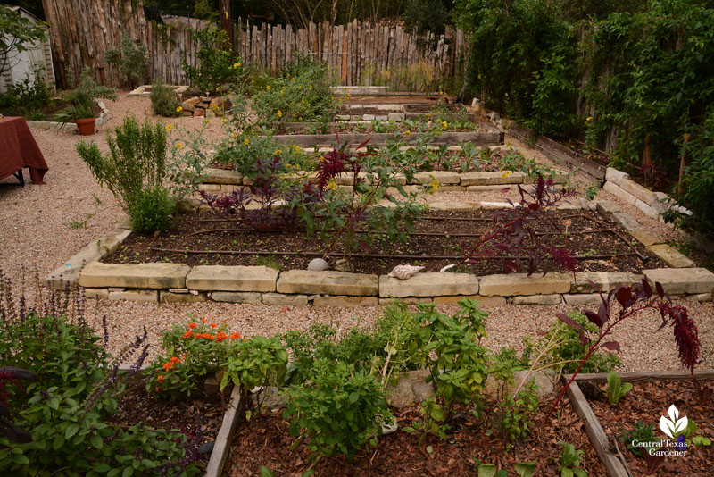 raised vegetable beds stone wood organic food Meredith Thomas design 