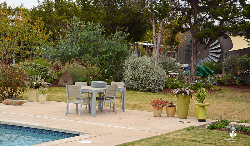 Pool to screening berm charming patio garden design Julie Nelson Kay Angermann