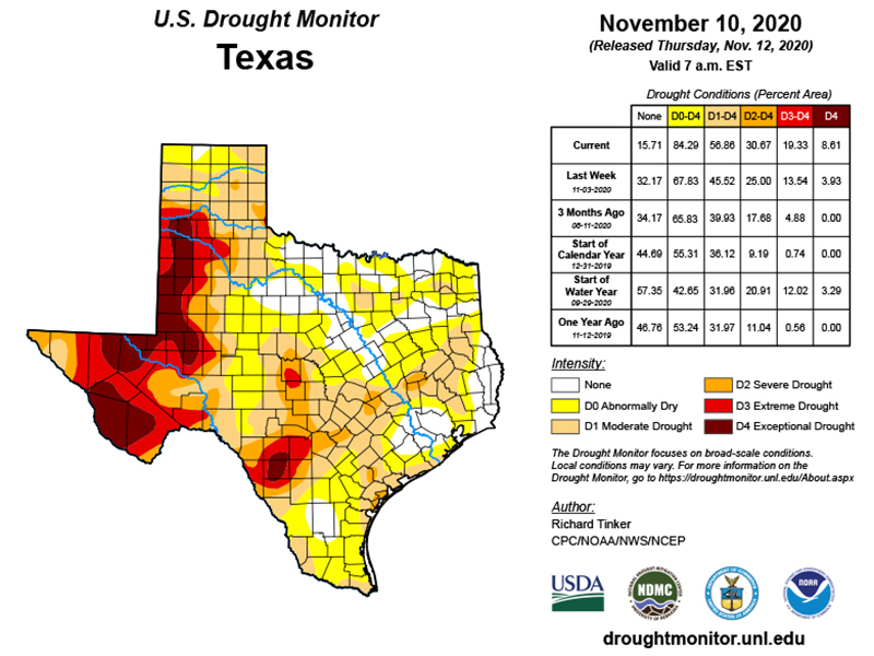 U.S. Drought Monitor map Central Texas Gardener