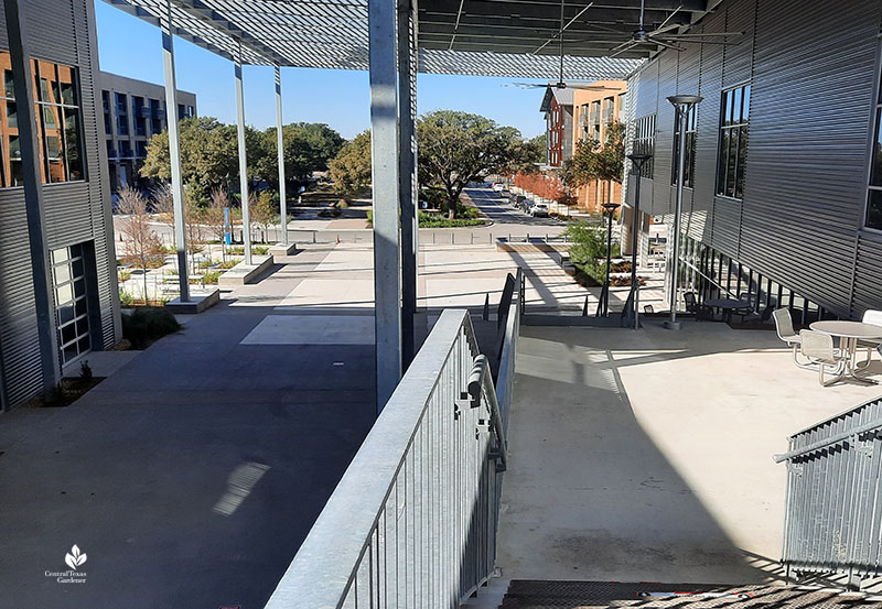 ACC Highland classrooms view to Jacob Fontaine Plaza Central Texas Gardener