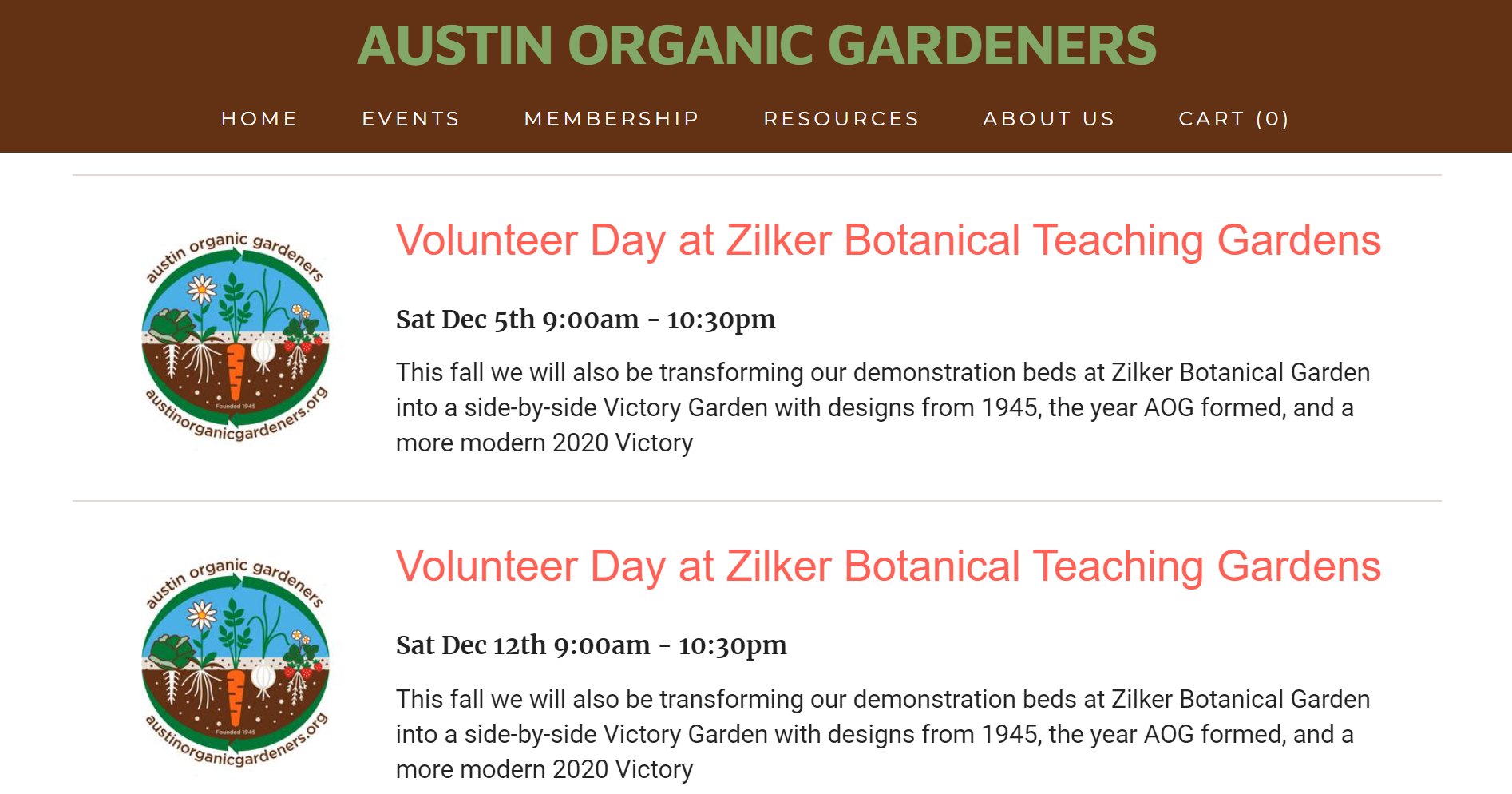 Austin Organic Gardeners website