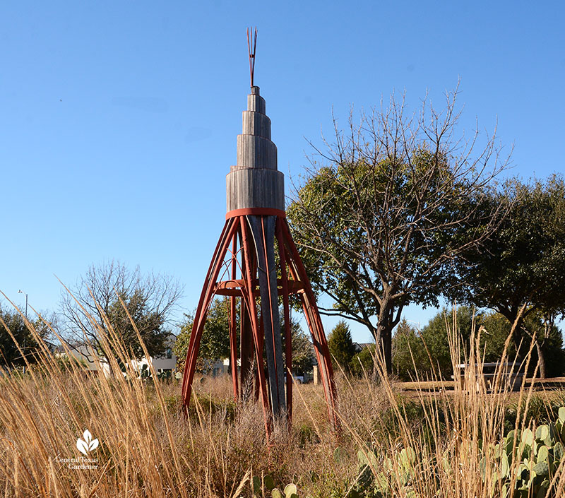 Wigwam sculpture by Chris Levack Mueller Southwest Greenway with Lindheimer muhly Central Texas Gardener