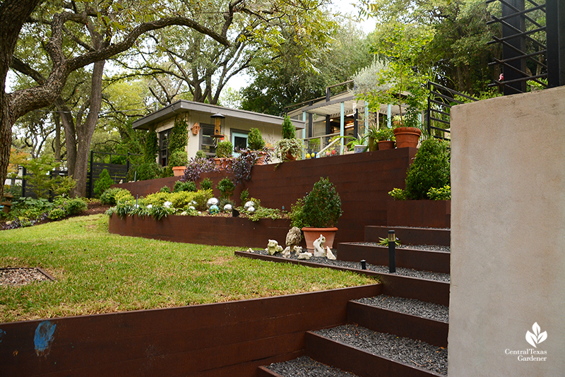 steel planters and retaining wall concrete retaining wall living areas sloped yard Dujon Harper garden