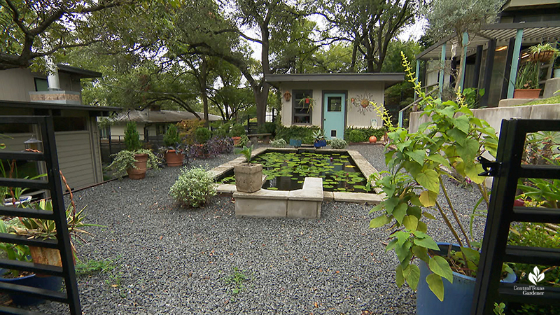 formal limestone pond gravel parterre charming shed outdoor living Harper Duhon garden 