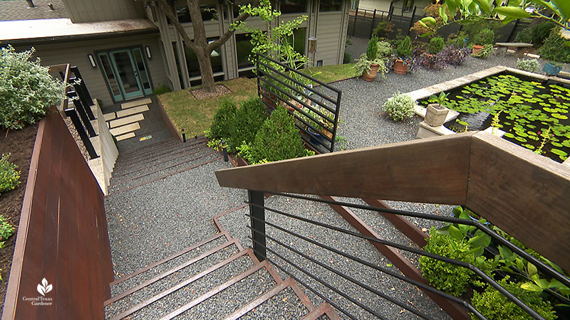 steel and gravel stairway steep slope design Dujon Harper garden