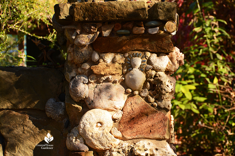 stones shells fossils column detail folk art arch Jill Nokes Central Texas Gardener